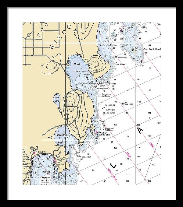 North Bay-lake Michigan Nautical Chart - Framed Print