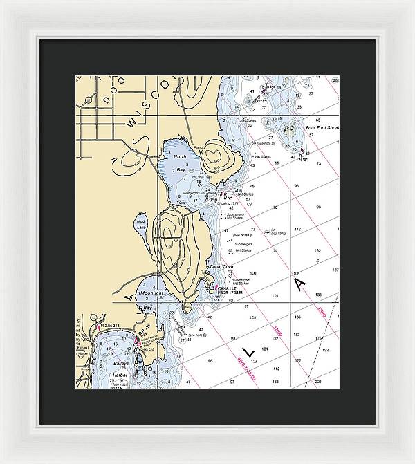 North Bay-lake Michigan Nautical Chart - Framed Print