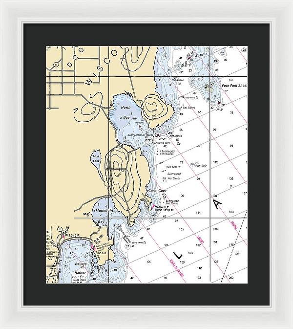 North Bay-lake Michigan Nautical Chart - Framed Print