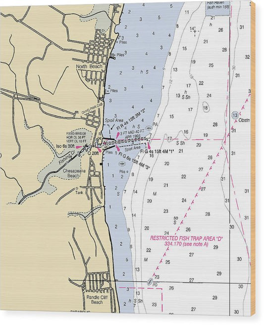 North Beach-Maryland Nautical Chart Wood Print