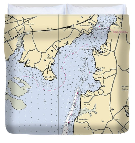 Northeast River Maryland Nautical Chart Duvet Cover
