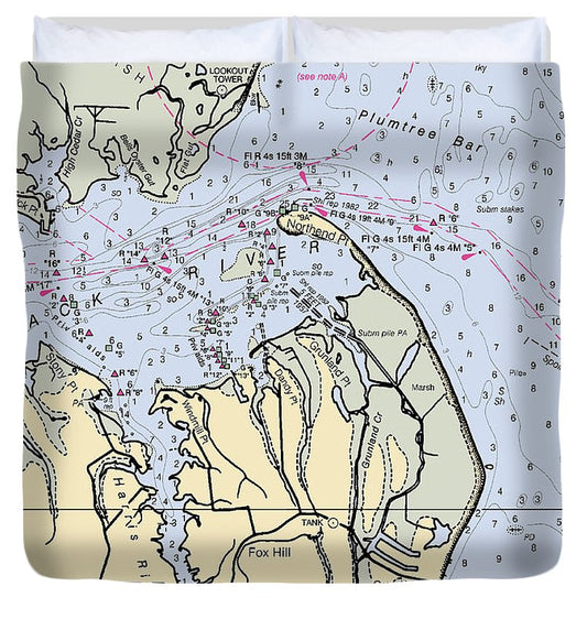 Northend Point Virginia Nautical Chart Duvet Cover