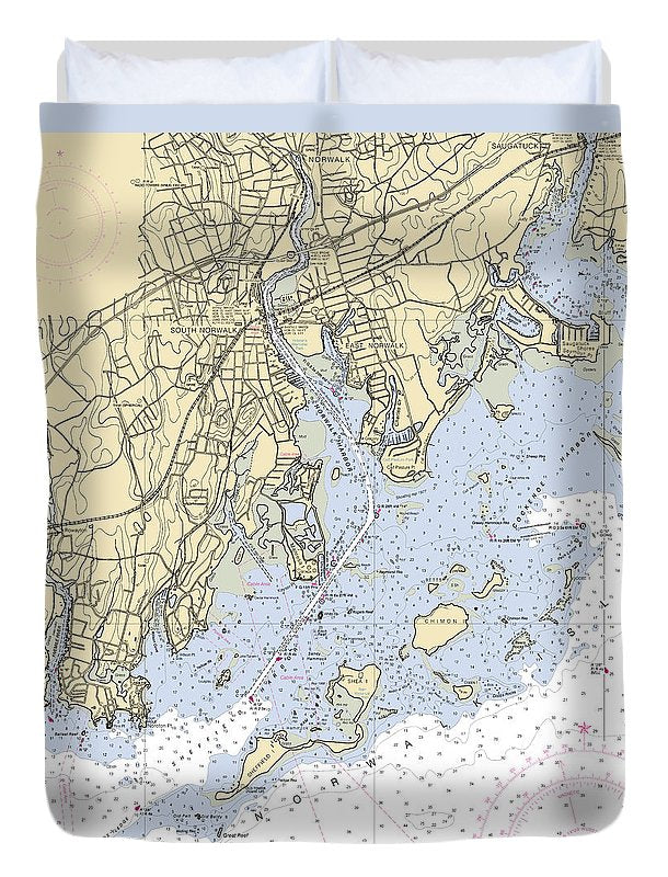 Norwalk -connecticut Nautical Chart _v2 - Duvet Cover