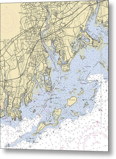 A beuatiful Metal Print of the Norwalk -Connecticut Nautical Chart _V2 - Metal Print by SeaKoast.  100% Guarenteed!