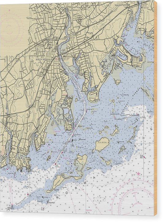 Norwalk -Connecticut Nautical Chart _V2 Wood Print
