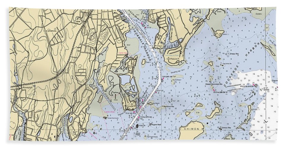 Norwalk  Connecticut Nautical Chart _V2 Bath Towel