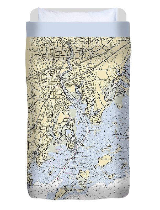 Norwalk -connecticut Nautical Chart _v2 - Duvet Cover