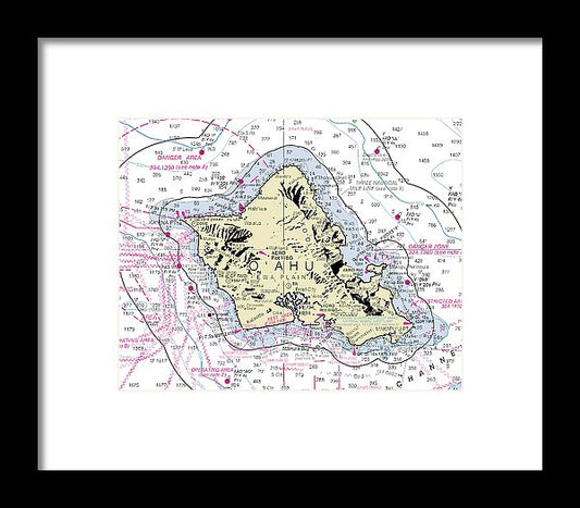 Oahu Hawaii Nautical Chart - Framed Print