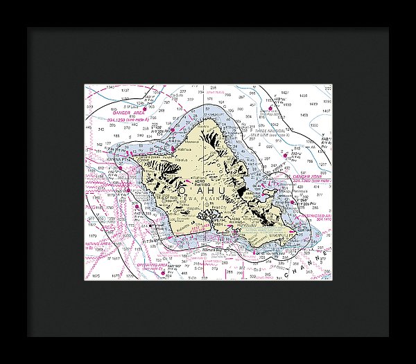 Oahu Hawaii Nautical Chart - Framed Print