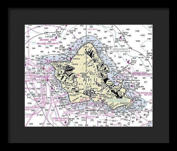 Oahu Hawaii Nautical Chart - Framed Print