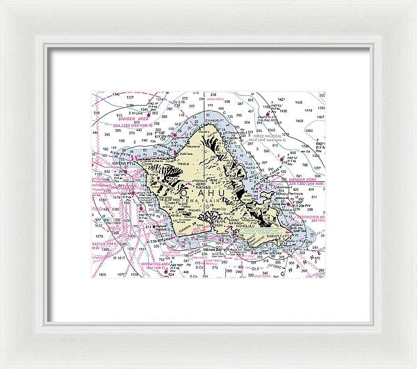 Oahu Hawaii Nautical Chart - Framed Print