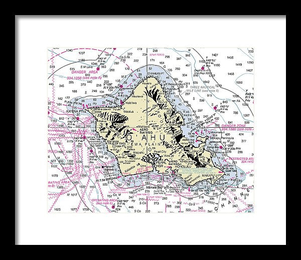 Oahu Hawaii Nautical Chart - Framed Print