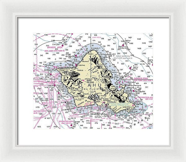 Oahu Hawaii Nautical Chart - Framed Print