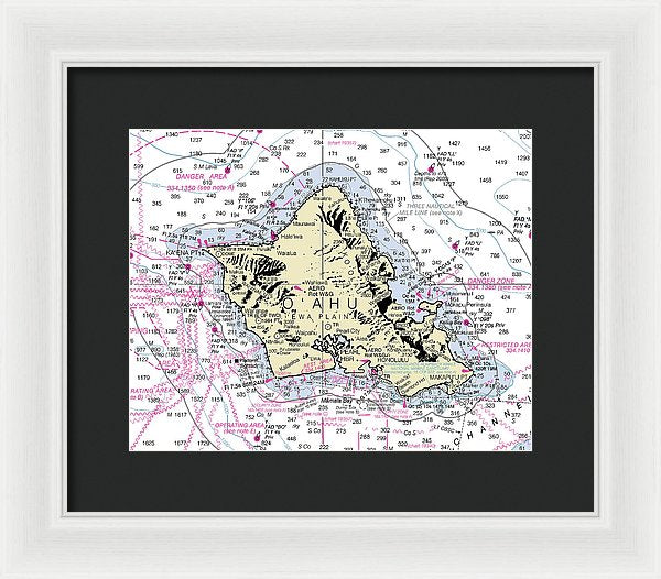 Oahu Hawaii Nautical Chart - Framed Print