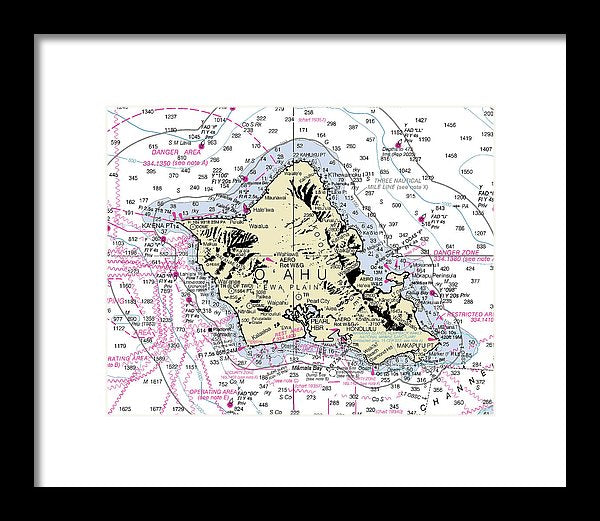 Oahu Hawaii Nautical Chart - Framed Print