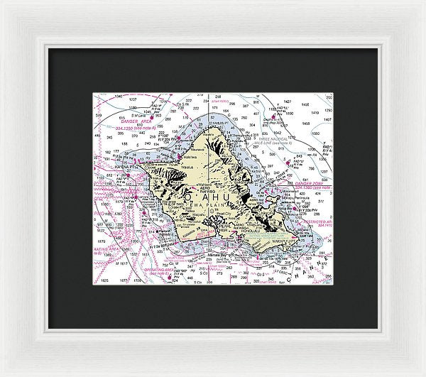 Oahu Hawaii Nautical Chart - Framed Print