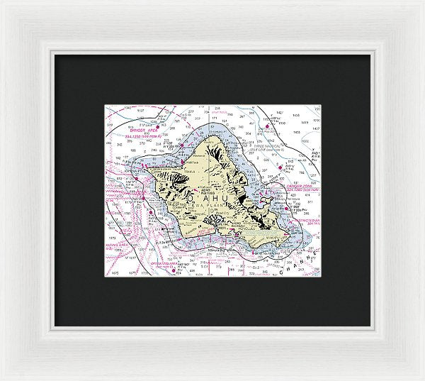 Oahu Hawaii Nautical Chart - Framed Print