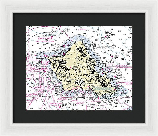 Oahu Hawaii Nautical Chart - Framed Print