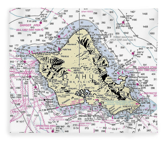 Oahu Hawaii Nautical Chart Blanket