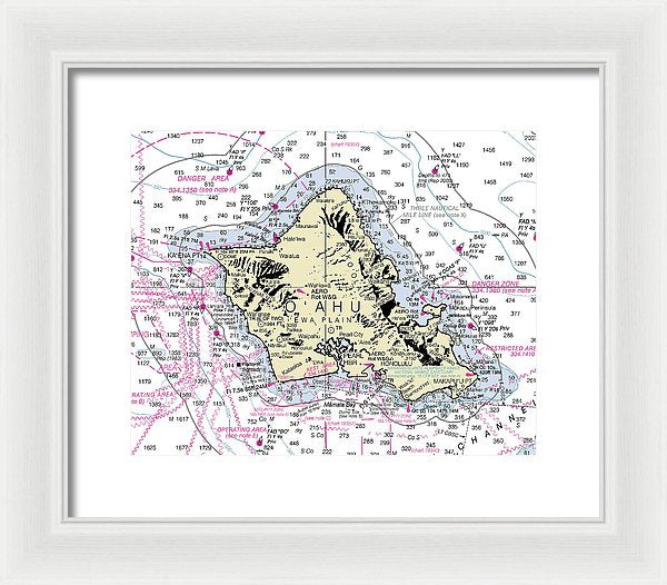 Oahu Hawaii Nautical Chart - Framed Print