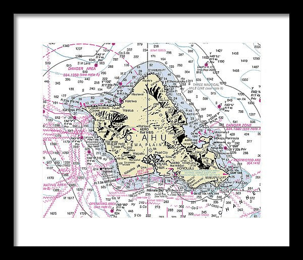 Oahu Hawaii Nautical Chart - Framed Print