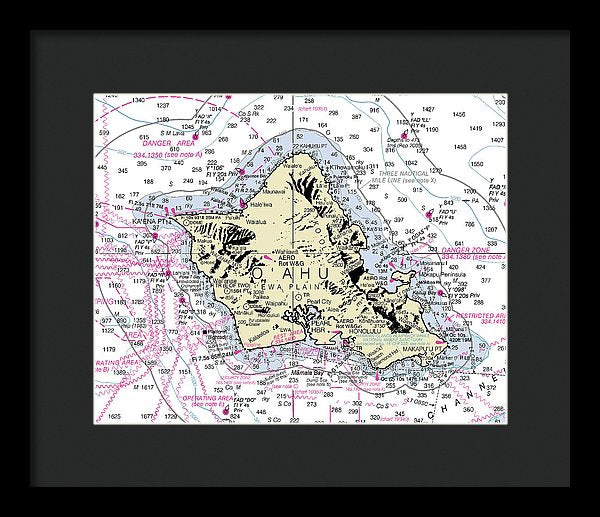 Oahu Hawaii Nautical Chart - Framed Print