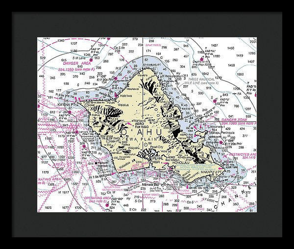 Oahu Hawaii Nautical Chart - Framed Print