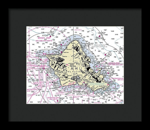 Oahu Hawaii Nautical Chart - Framed Print