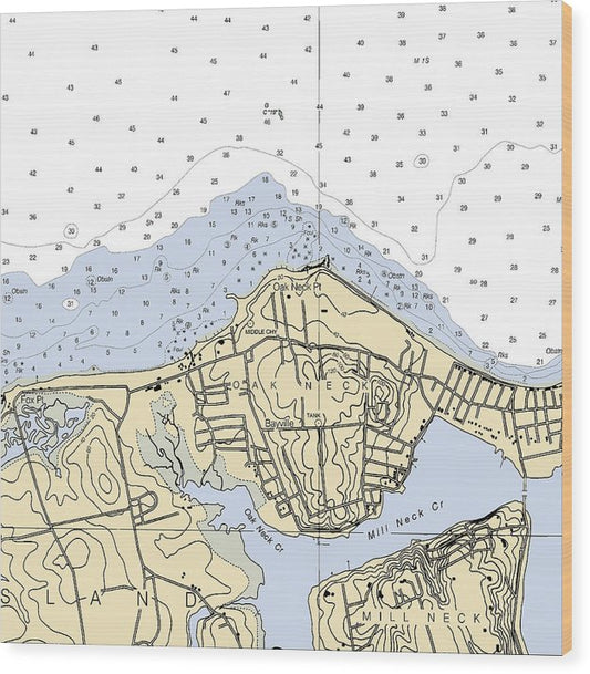 Oak Neck-New York Nautical Chart Wood Print