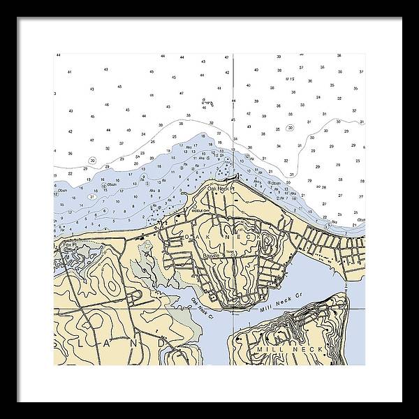 Oak Neck-new York Nautical Chart - Framed Print