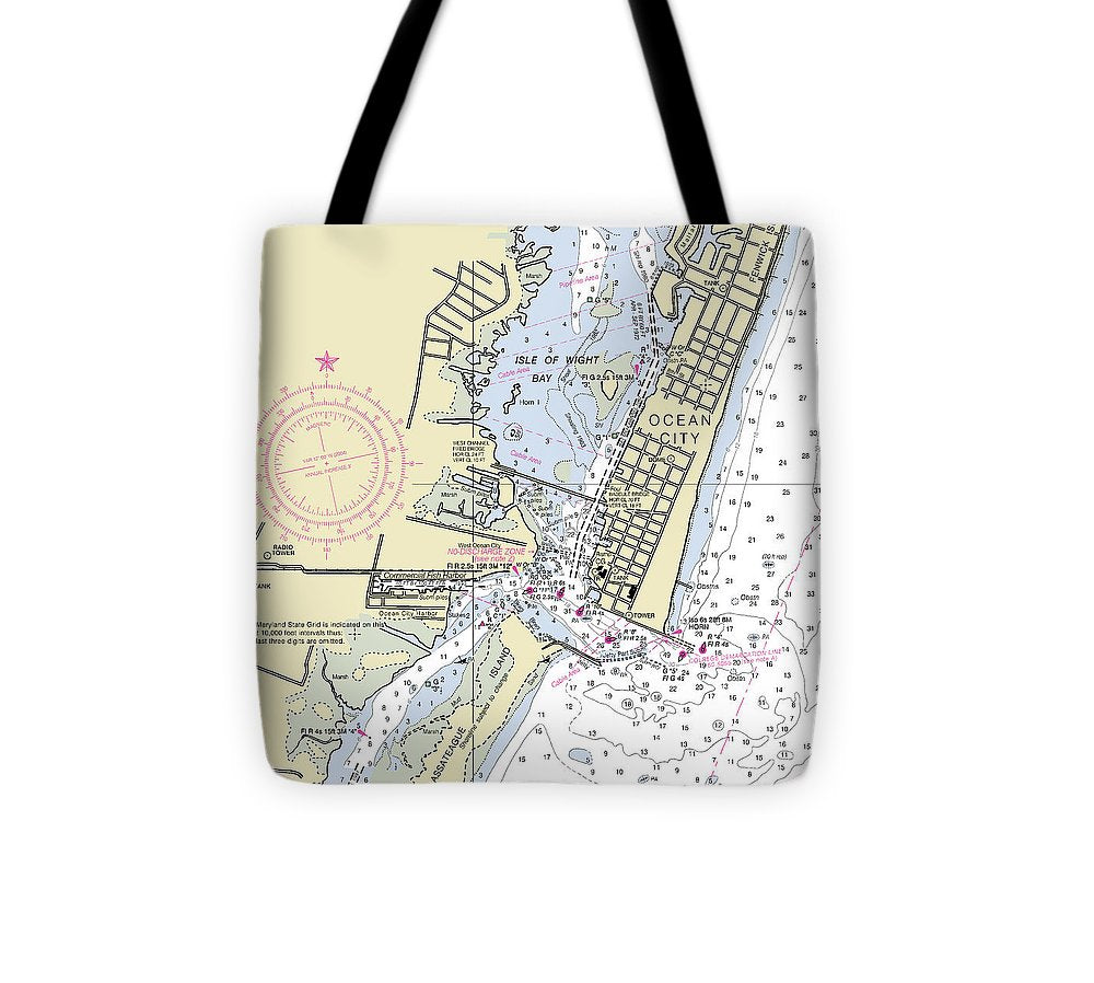 Ocean City Inlet Maryland Nautical Chart Tote Bag