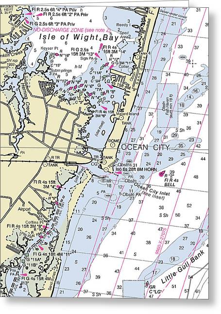 Ocean City Maryland Nautical Chart - Greeting Card