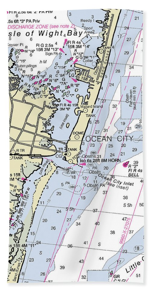 Ocean City Maryland Nautical Chart - Beach Towel