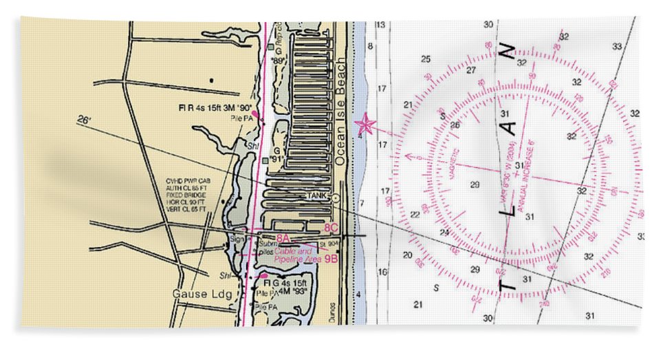 Ocean Isle Beach-north Carolina Nautical Chart - Bath Towel