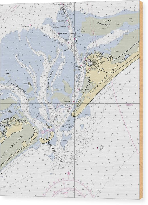Ocracoke-North Carolina Nautical Chart Wood Print
