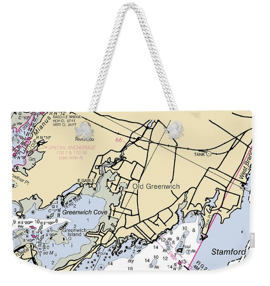 Old Greenwich-connecticut Nautical Chart - Weekender Tote Bag