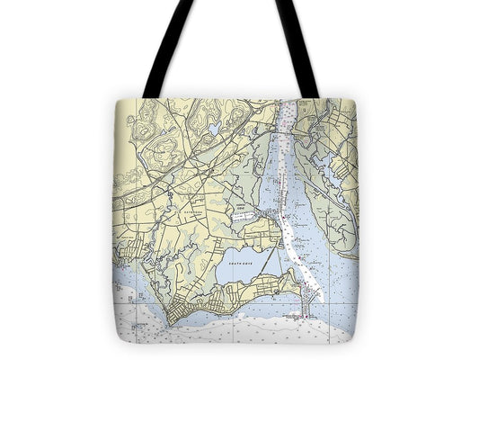 Old Saybrook Connecticut Nautical Chart Tote Bag