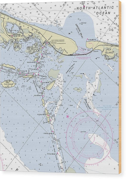 Oregon Inlet North Carolina Nautical Chart Wood Print