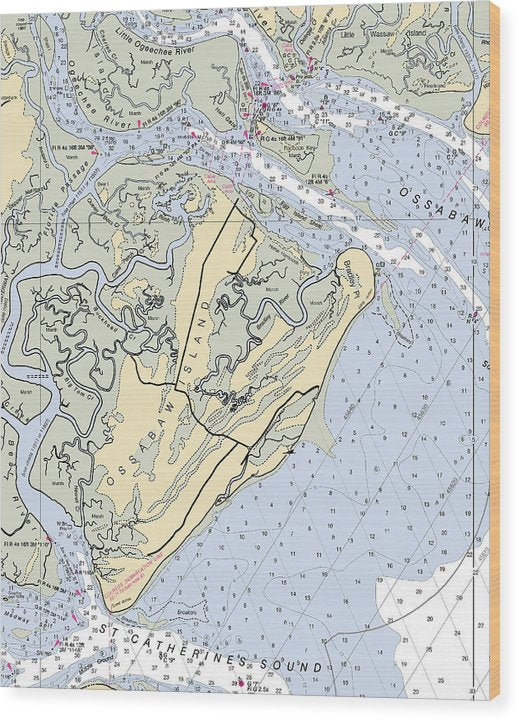 Ossabaw Island-Georgia Nautical Chart Wood Print