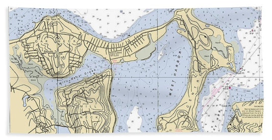 Oyster Bay-new York Nautical Chart - Bath Towel