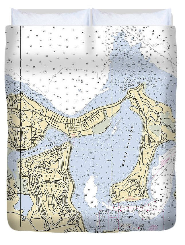 Oyster Bay-new York Nautical Chart - Duvet Cover