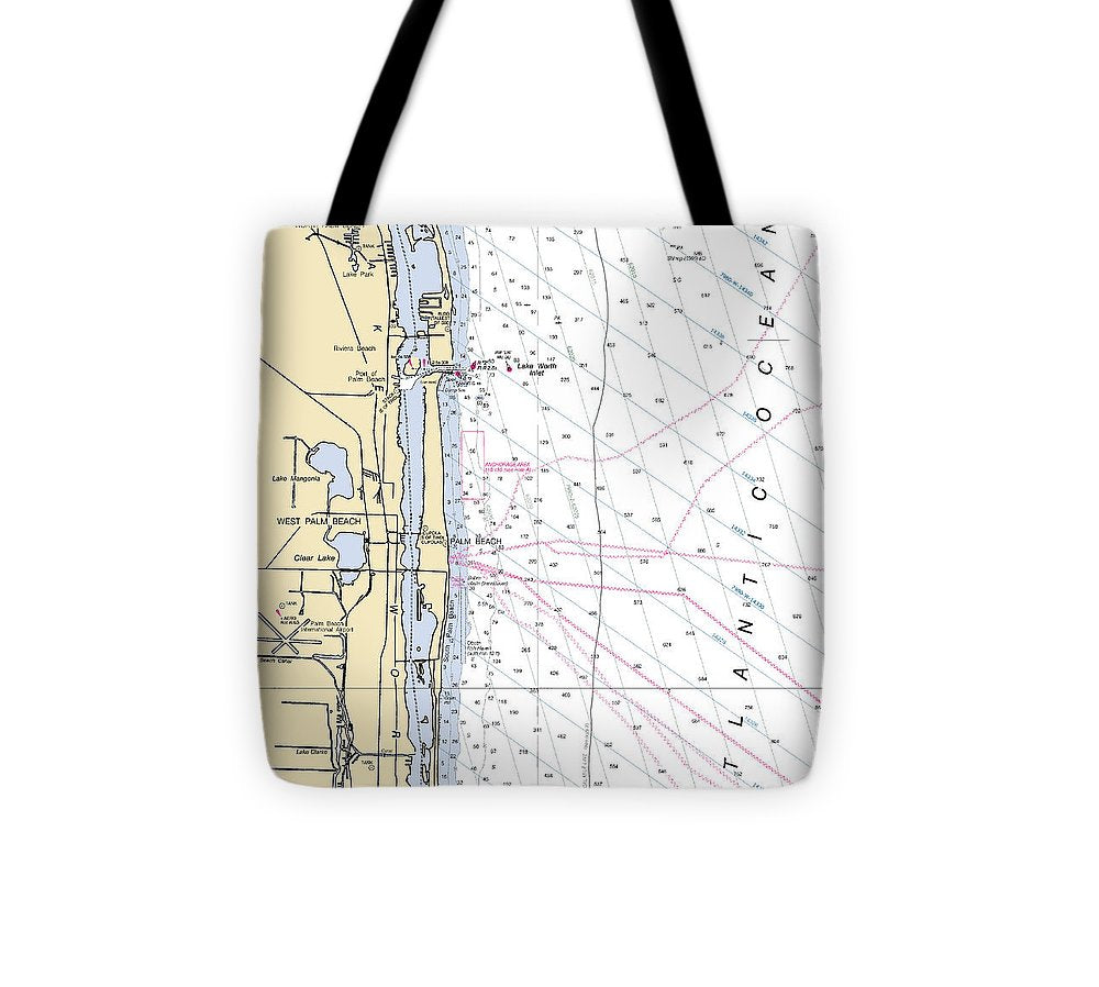 Palm Beach Florida Nautical Chart Tote Bag