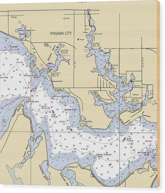 Panama City -Florida Nautical Chart _V2 Wood Print