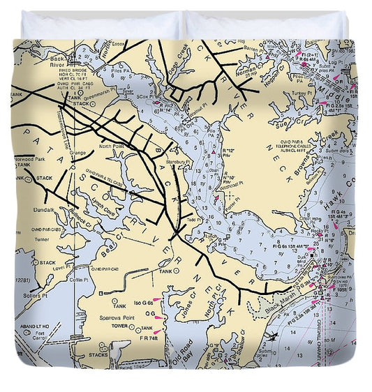 Patapsco And Back River Neck Maryland Nautical Chart Duvet Cover
