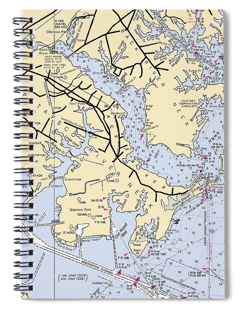 Patapsco And Back River Neck Maryland Nautical Chart Spiral Notebook