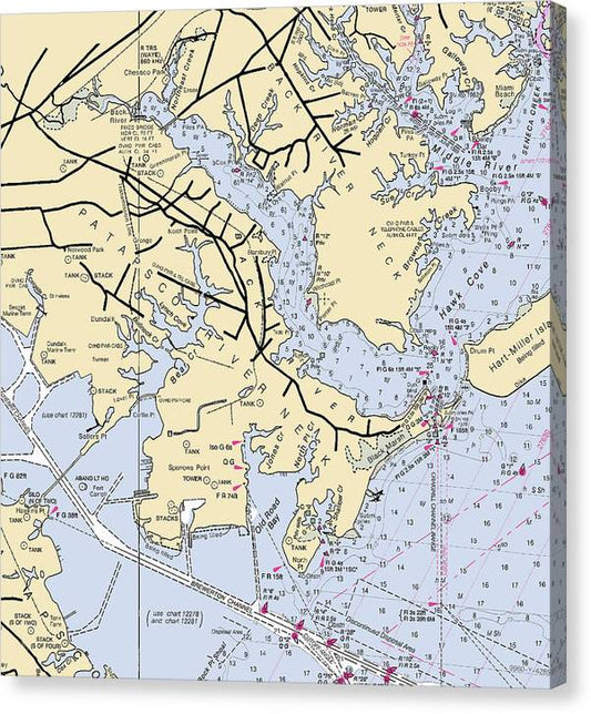 Patapsco River Neck-Maryland Nautical Chart Canvas Print