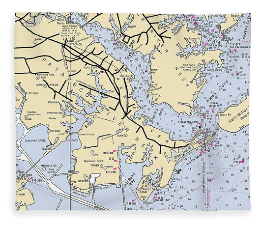 Patapsco River Neck Maryland Nautical Chart Blanket
