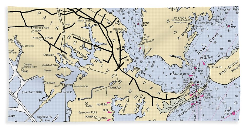 Patapsco River Neck-maryland Nautical Chart - Beach Towel