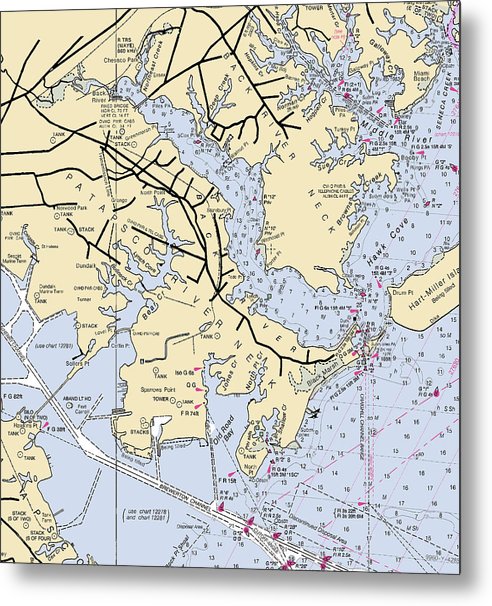 7.5" x 8" Patapsco River Neck-Maryland Nautical Chart - Metal Print - SeaKoast