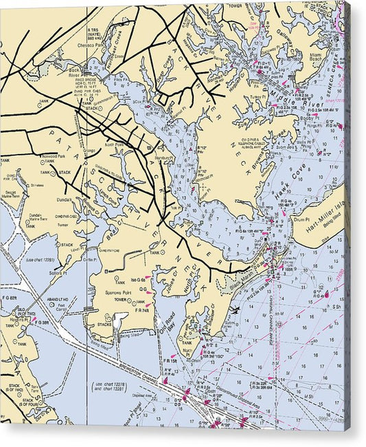 Patapsco River Neck Maryland Nautical Chart - Acrylic Print – 7.5" x 8" – Acrylic Nautical Chart Print by SeaKoast.